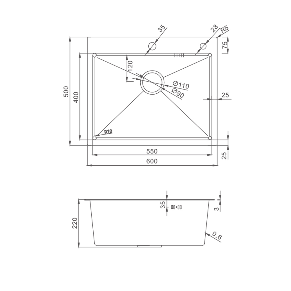 Кухонная мойка Splenka S702.6050.03 из нержавеющей стали в базу от 60см, сатин золотой