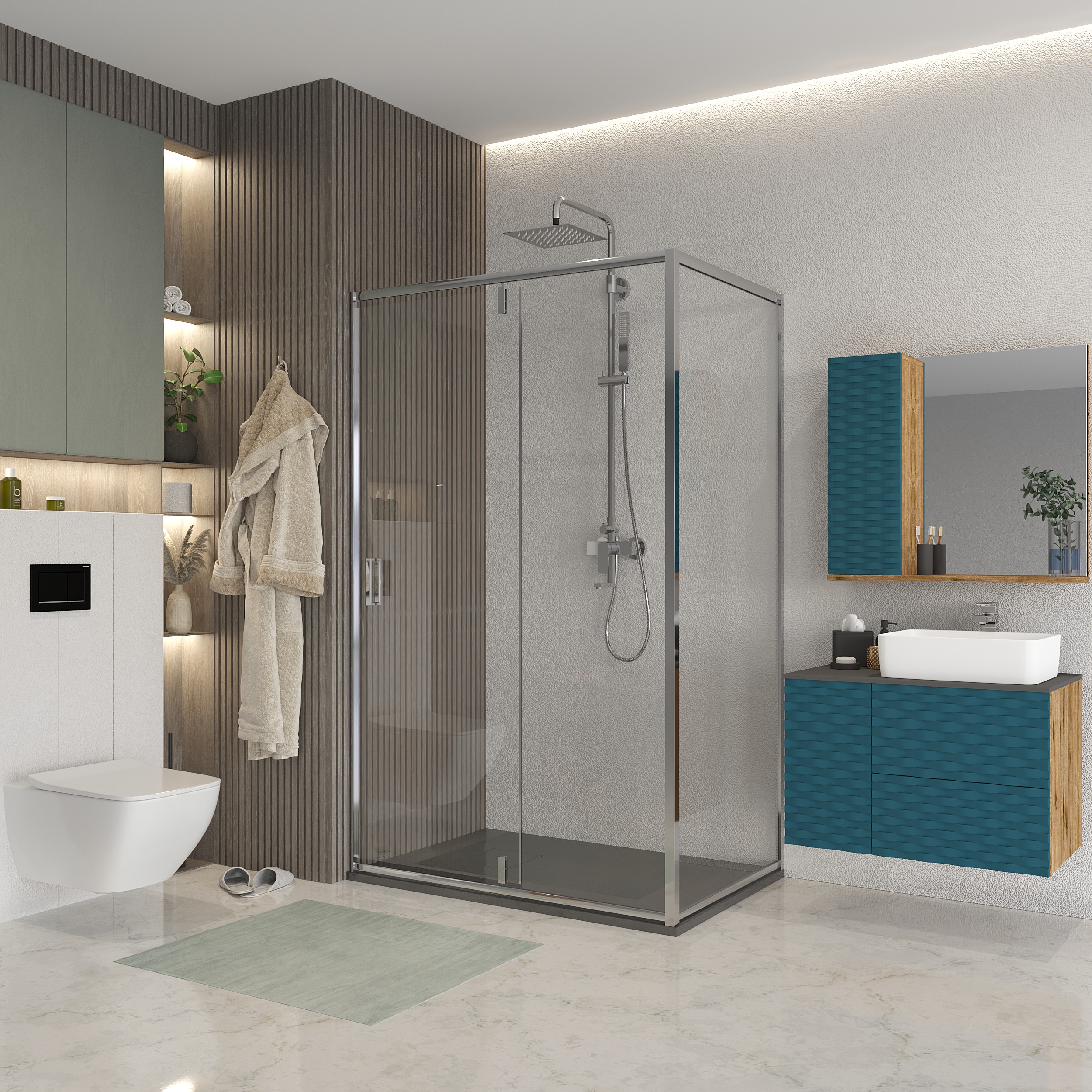 Боковая стенка Niagara Nova (80х195) хром,стекло прозрачное,1 место NG-A80 