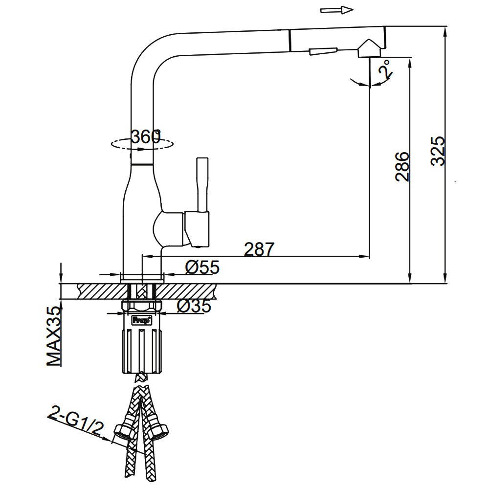 Смеситель для кухни с выдвижным изливом сатин золото FRAP F6096-3