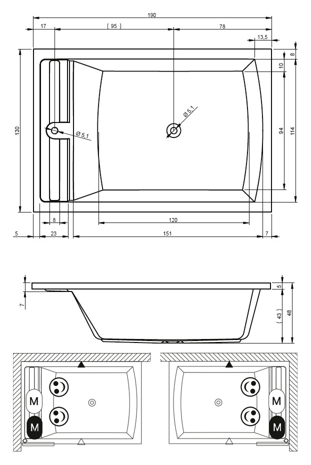 Ванна акриловая SAVONA 190х130