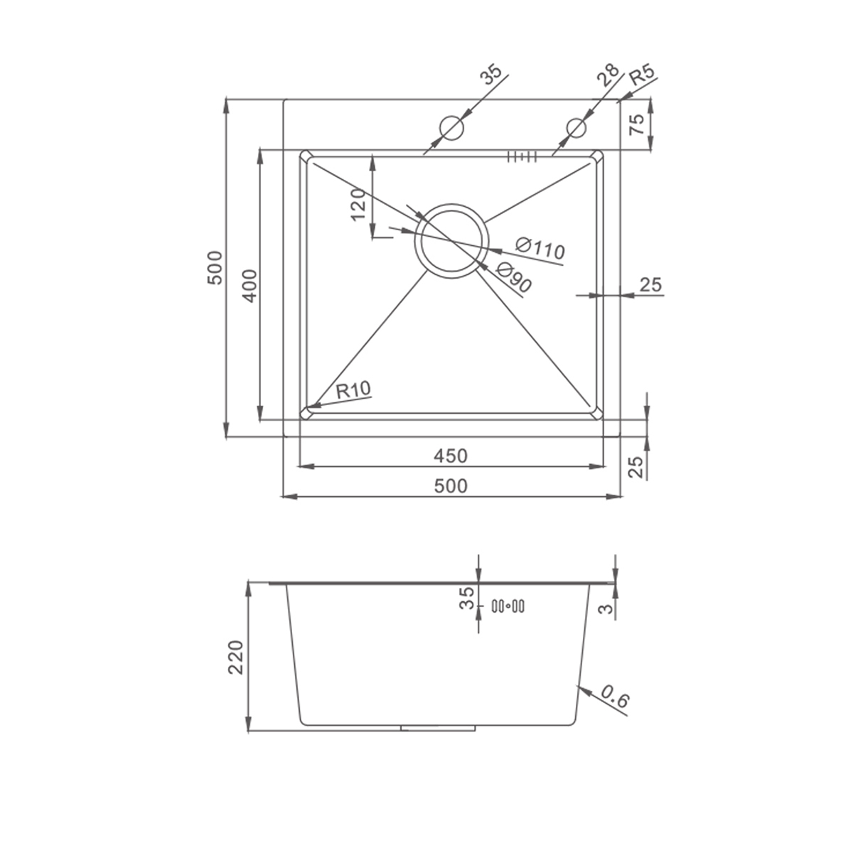 Кухонная мойка Splenka S701.5050.03 из нержавеющей стали в базу от 50см, сатин золотой