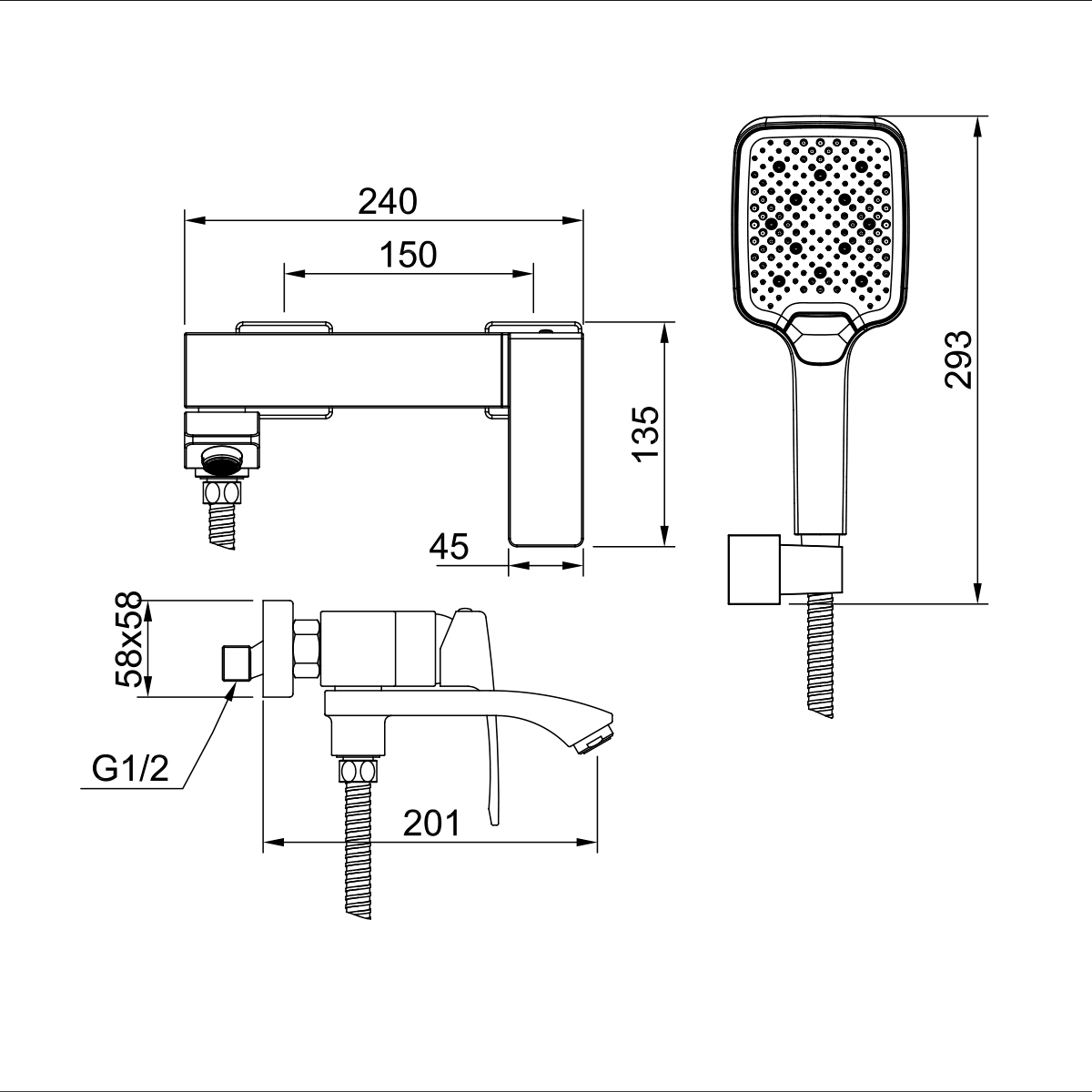 Смеситель Raglo для ванны и душа настенный излив поворотный 15 см, черный R01.30.06