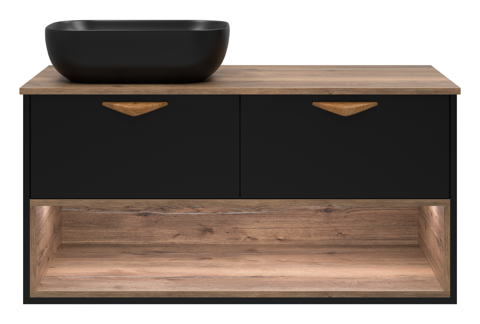 BERGEN -105 Тумба подвесная 2 ящ. (ДСП (Дуб Гал/черн мат.эмаль) + раковина