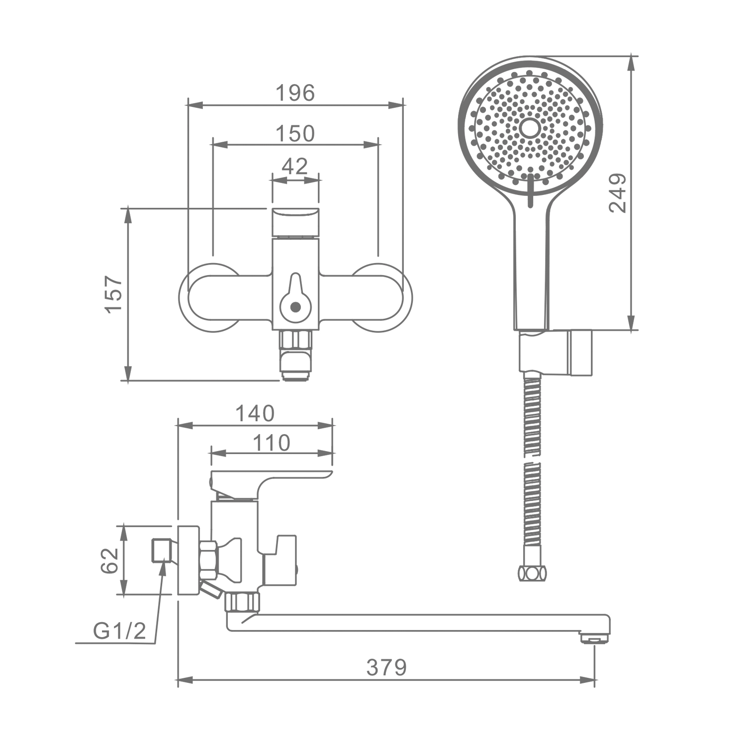 Смеситель Raglo для ванны и душа универсальный поворотный излив 30 см, хром R03.22