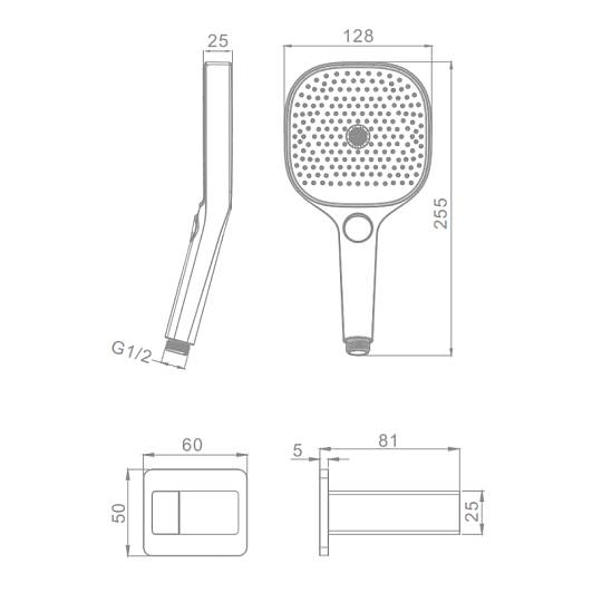 Держатель для душевой лейки + душевая лейка - 3 режима + душевой шланг 1.5м RAGLO R476.41.03