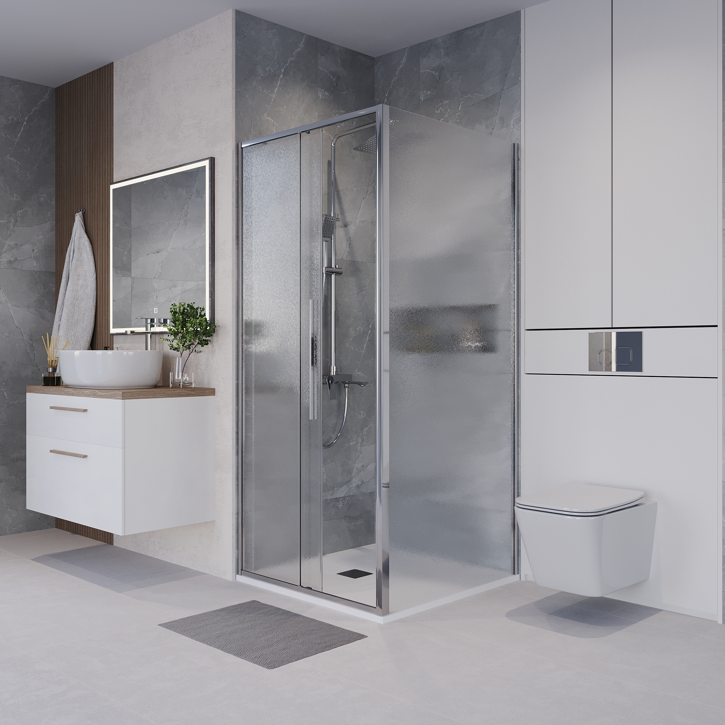 Боковая стенка Niagara Nova NG-CH80-34 (80х195) хром,стекло шиншилла,1 место 