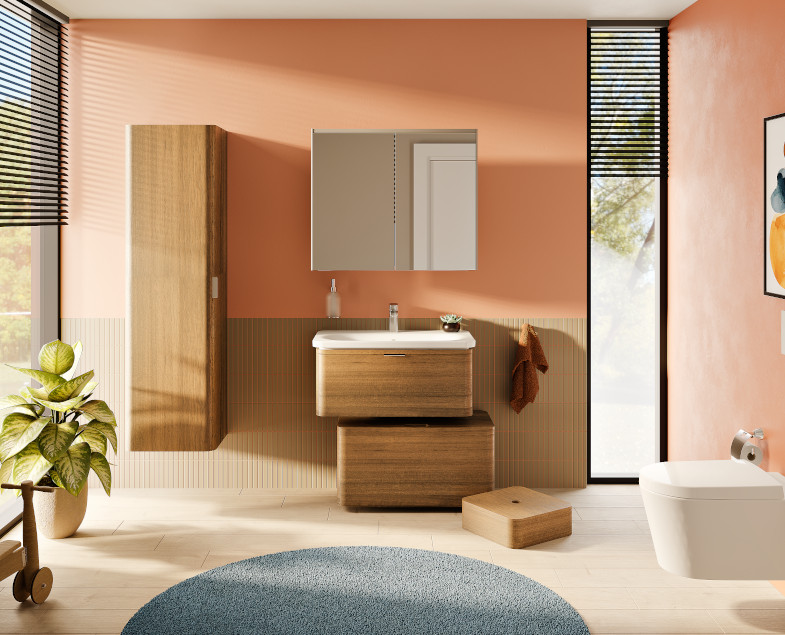 66911 Зеркало-шкаф 80 см с подсветкой и розеткой антрацит VITRA