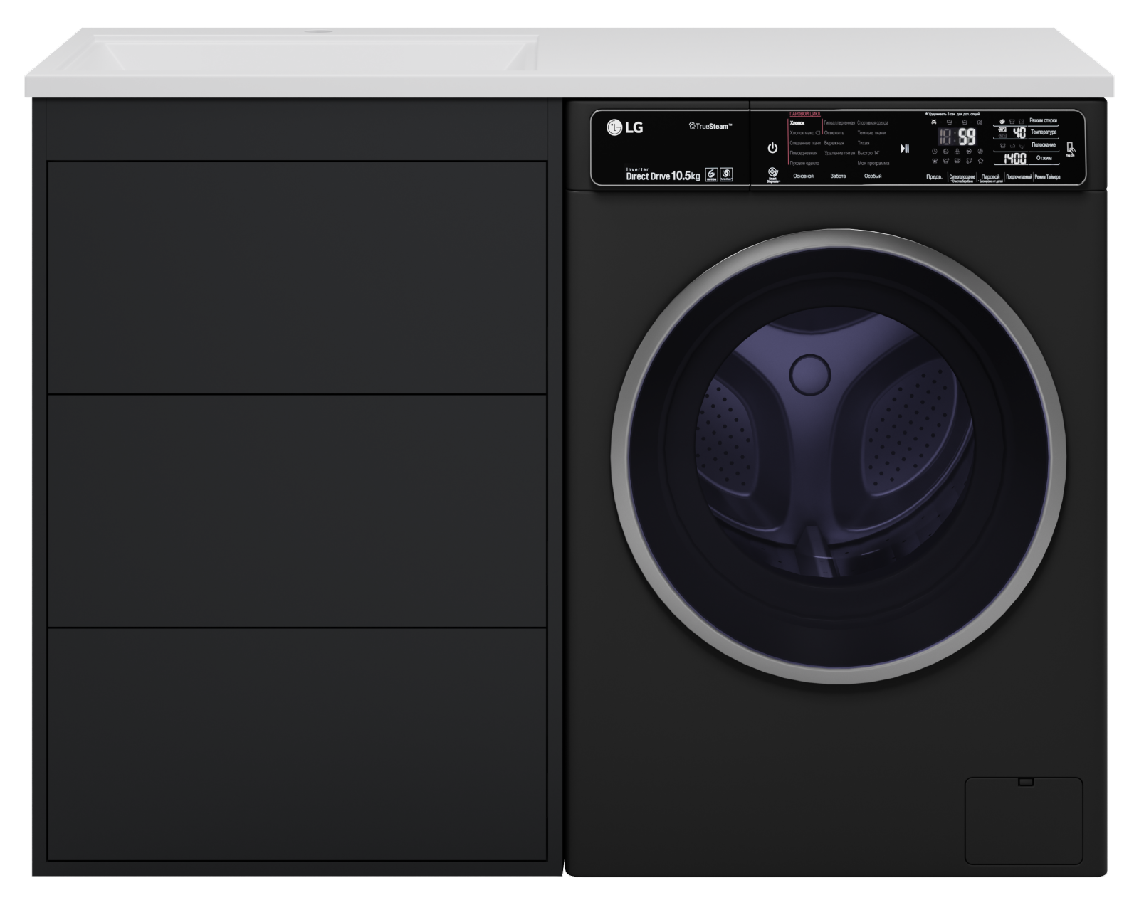 Тумба Brevita Grafit 60 под стиральную машину (графит) с раковиной Эстет Даллас 120 левая