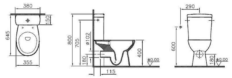 Унитаз напольный безободковый (нижний подвод) S10 Open-Back с сиденьем мик 9822B003-7204