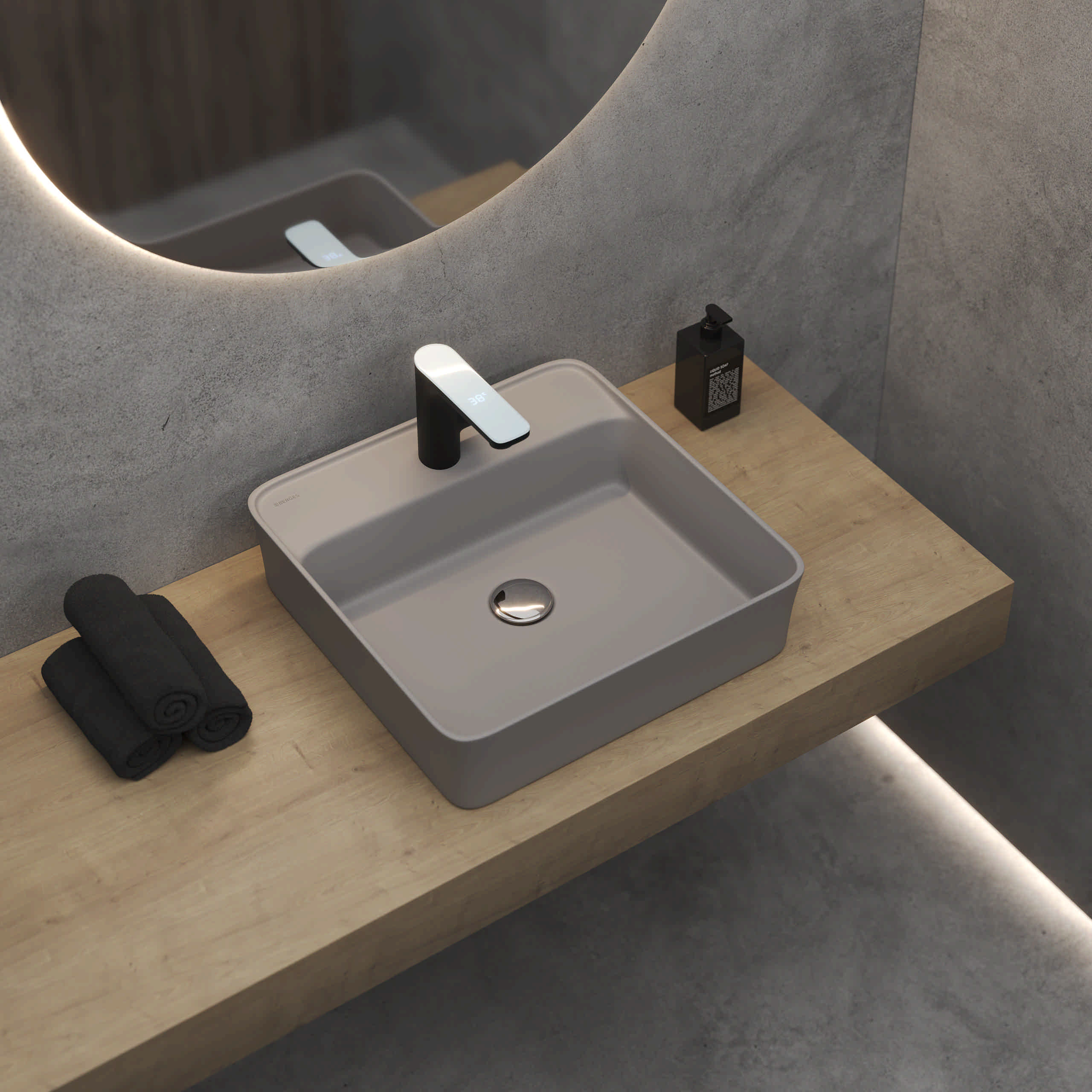 Накладная раковина из санфарфора Berges Ego SL матовый серый, размером 45х45х11,5 см. Квадратной фор в магазинах СантехГид