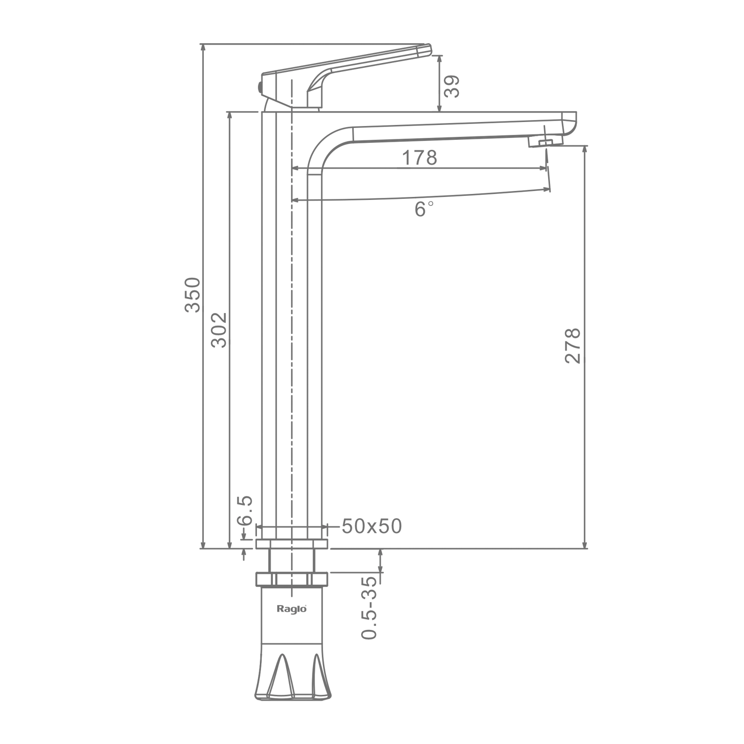 Смеситель Raglo для раковины высокий монолитный, сатин золотой R51.15.03