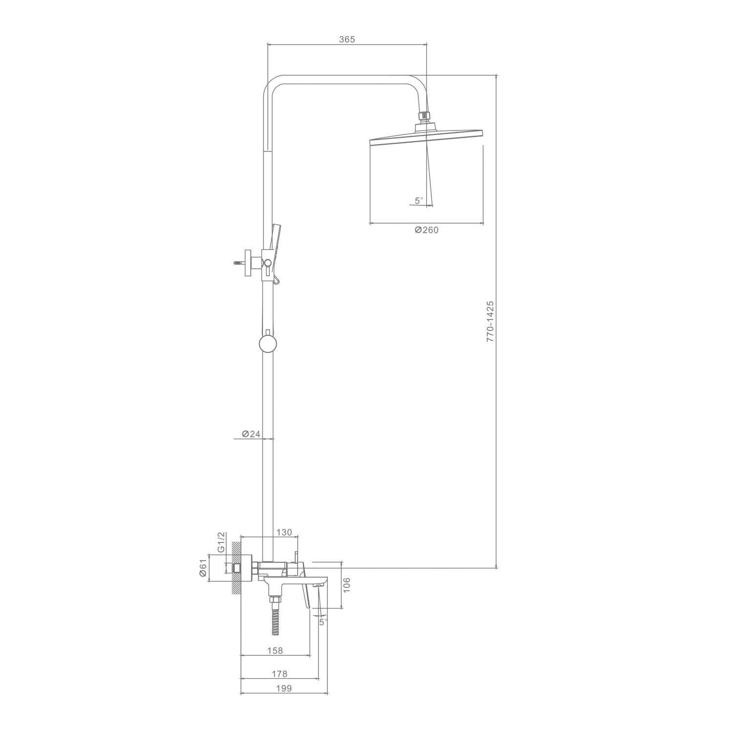 Душевая система Raglo для ванны и душа излив поворотный 15 см, графит R31.24.09