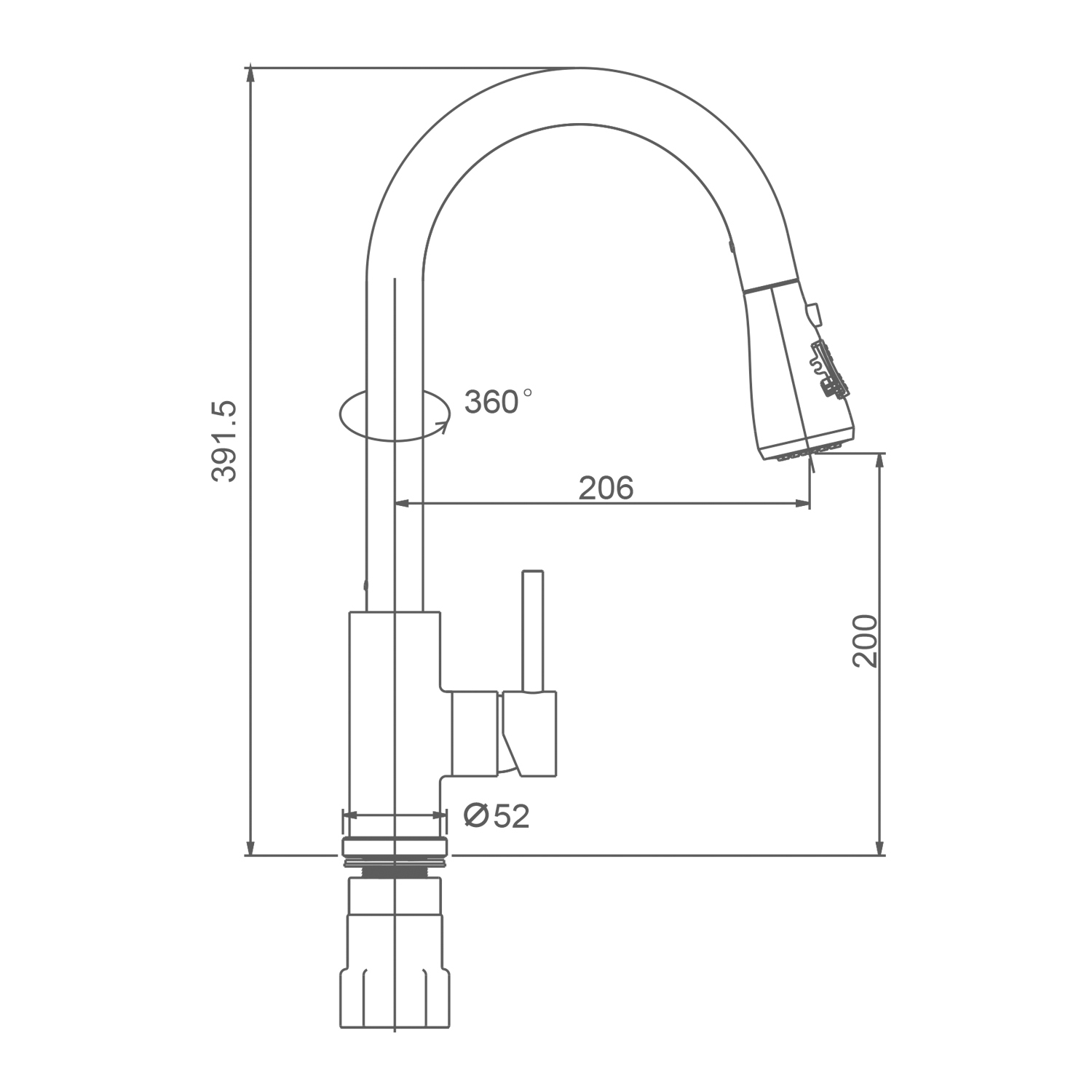 Смеситель Splenka S203.49.06 для кухни 2-х режимный  поворотный выдвижной излив, черный