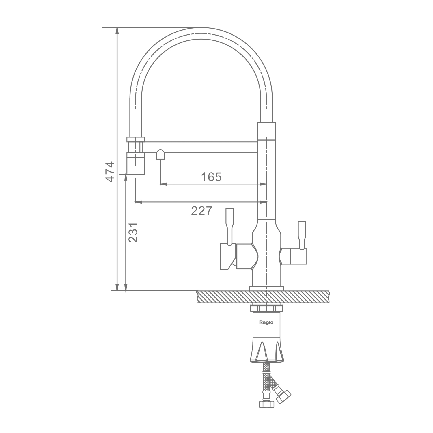 Смеситель Raglo для кухни с подключением к фильтру съёмный гибкий излив с магнитным фиксатором, сатин R81.63.05