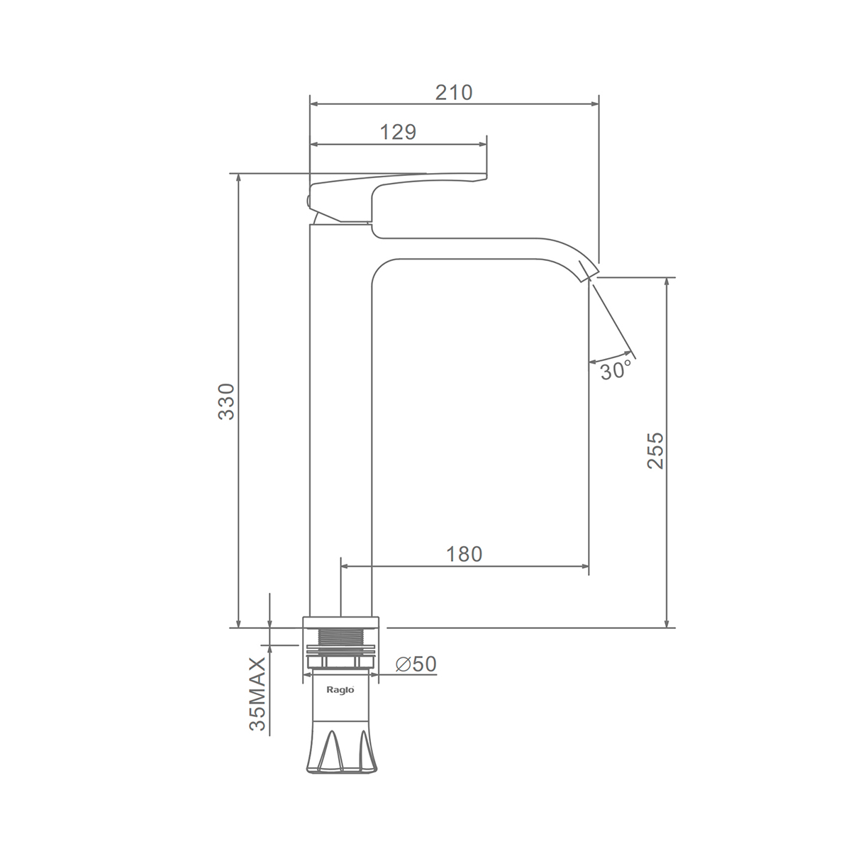 Смеситель Raglo для раковины высокий монолитный, золото R02.15.23