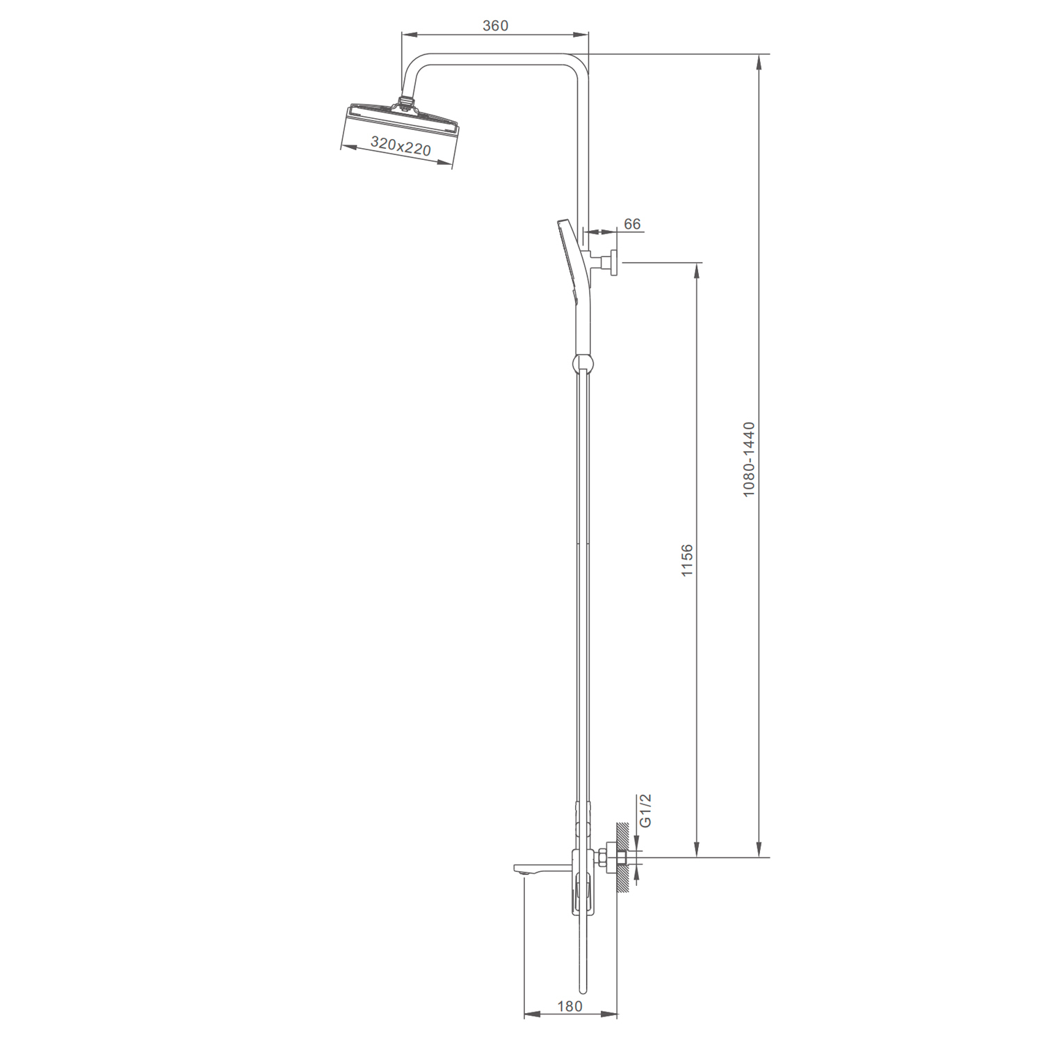 Душевая система Splenka S55.24 для ванны и душа  поворотный излив 18 см, хром