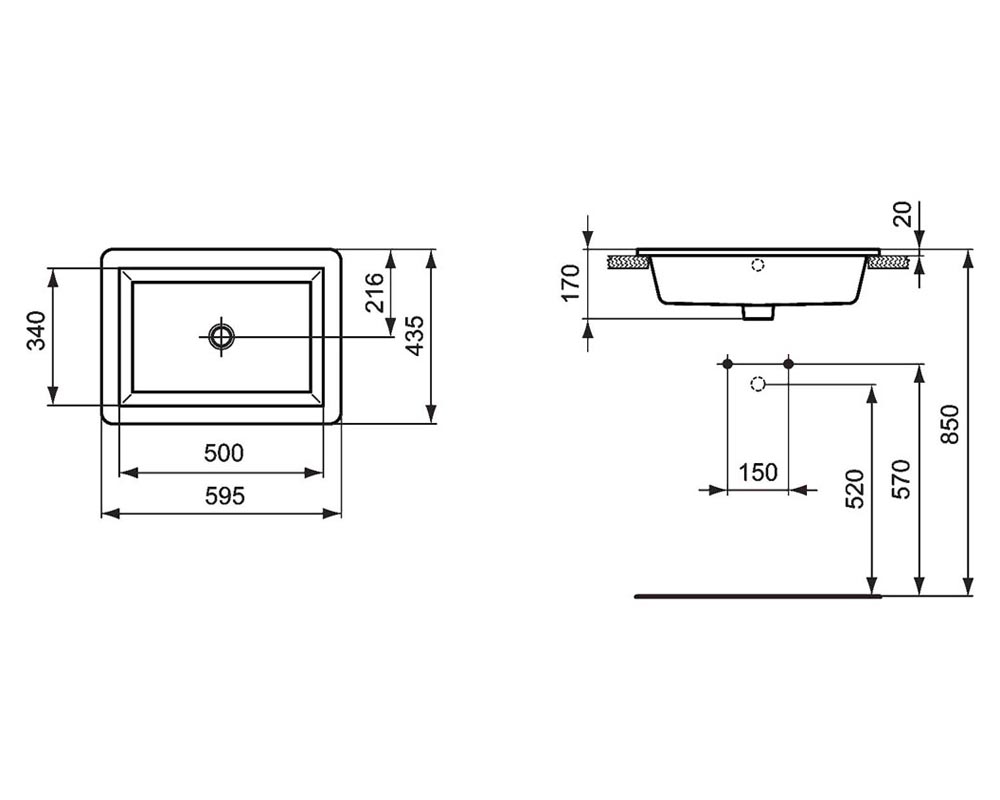 Умывальник, встраиваемый Ideal Standard Strada 59x43 K078001 в магазинах СантехГид