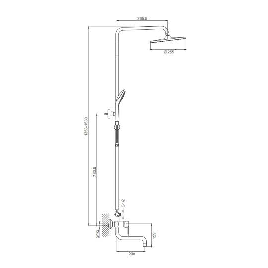 Душевая система Prohanss P64.24 для ванны и душа с тропическим душем поворотный излив 20 см, хром