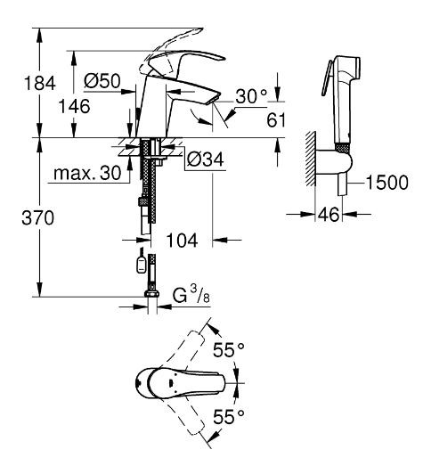 Набор: Смеситель для раковины Eurosmart New, SilkMove 35 мм 23124002