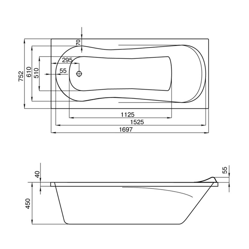 Ванна акриловая Santek Каледония прямоугольная 170х75, белая