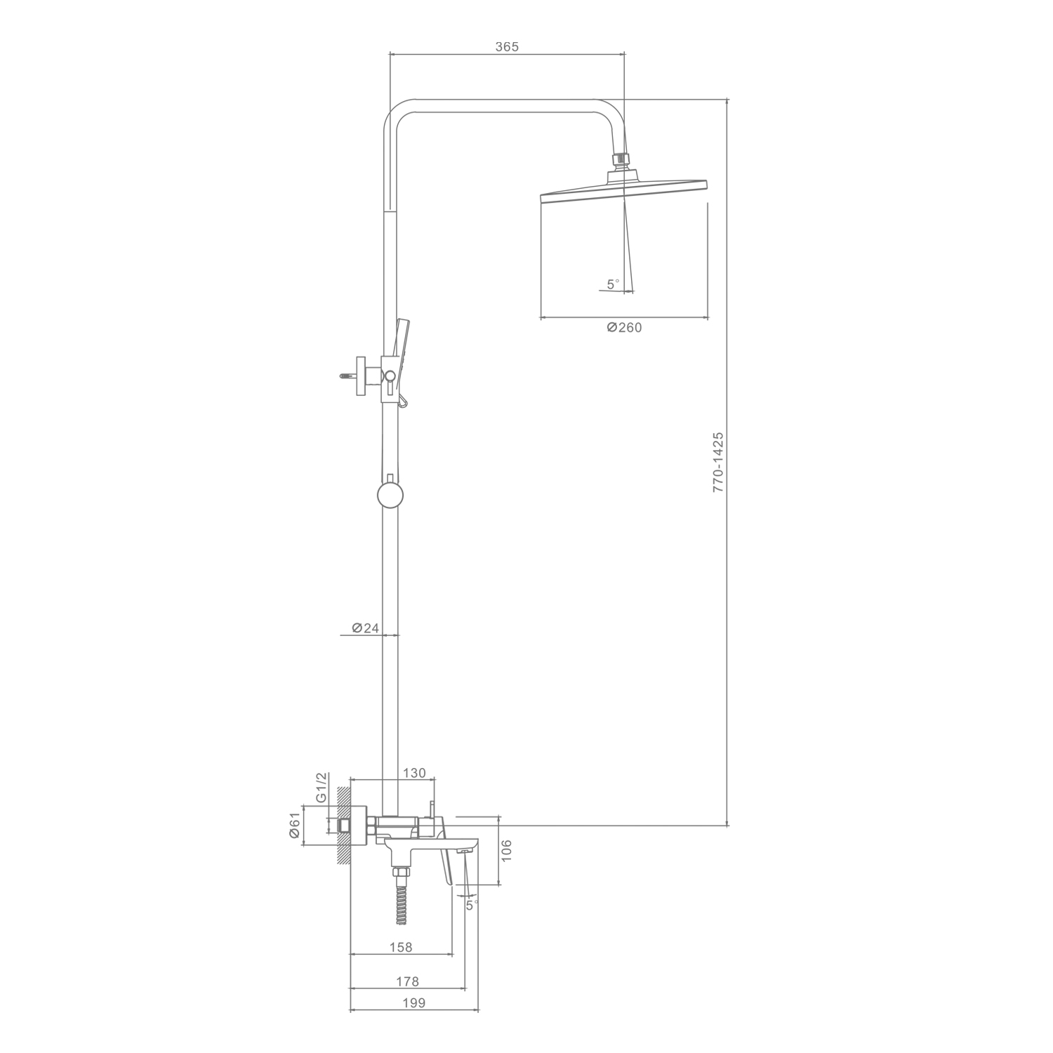 Душевая система Raglo для ванны и душа излив поворотный 15 см, хром R31.24