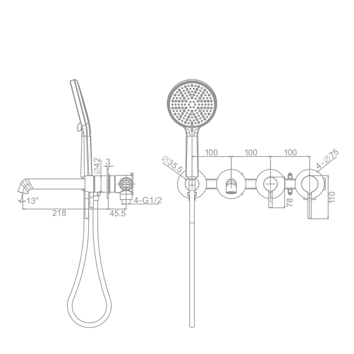 Смеситель Raglo для ванны и душа встраиваемый излив монолитный 20 см, хром R20.32