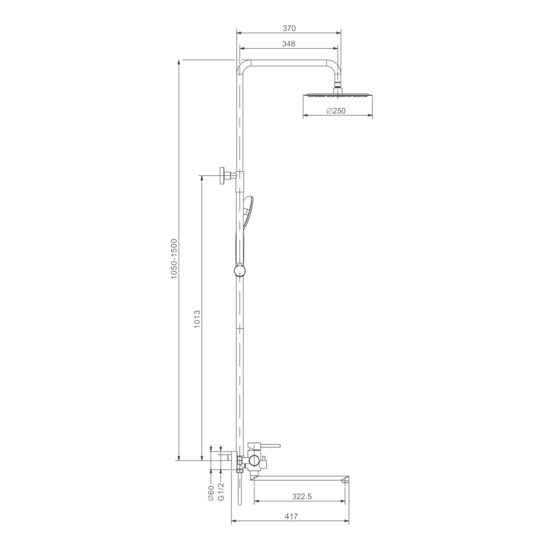 Душевая система Prohanss P31.24.09 для ванны и душа с тропическим душем поворотный излив 35 см, графит