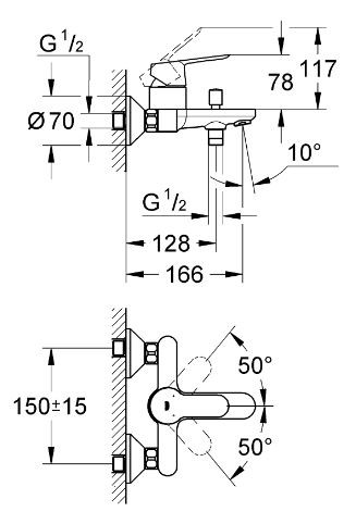 Смеситель для ванны BauEdge, хром 23334000