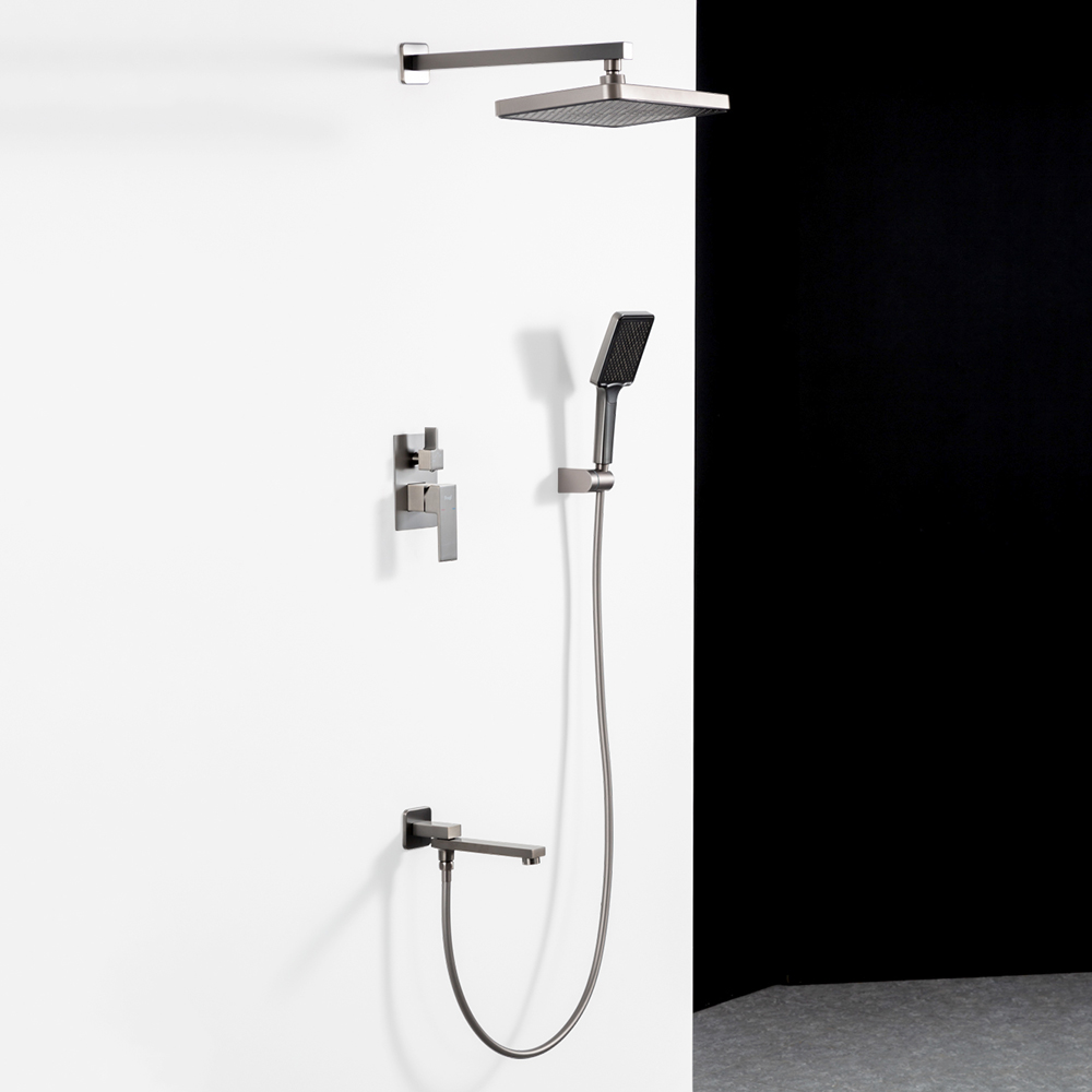 Встраиваемый смеситель для ванны с 3-функциями оружейная сталь)