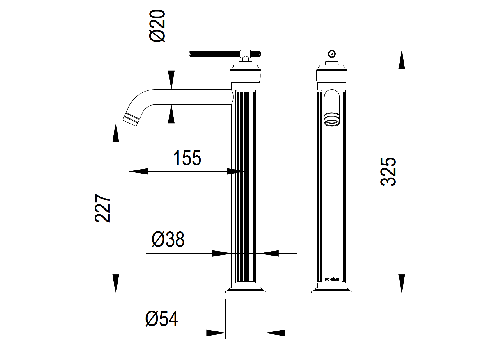 Смеситель для умывальника высокий ETERNA NICKEL BRUSH