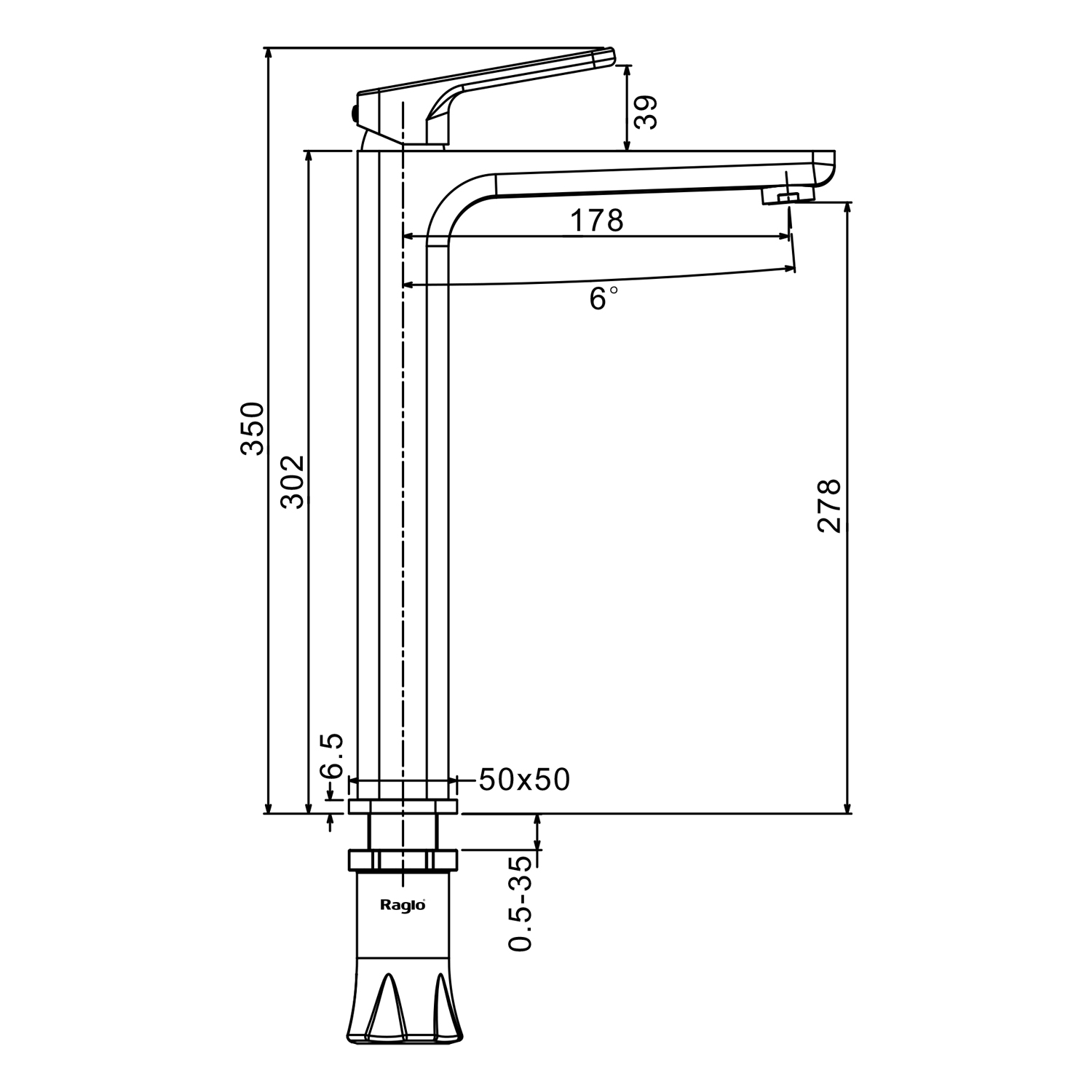 Смеситель Raglo для раковины высокий монолитный, графит R51.15.09