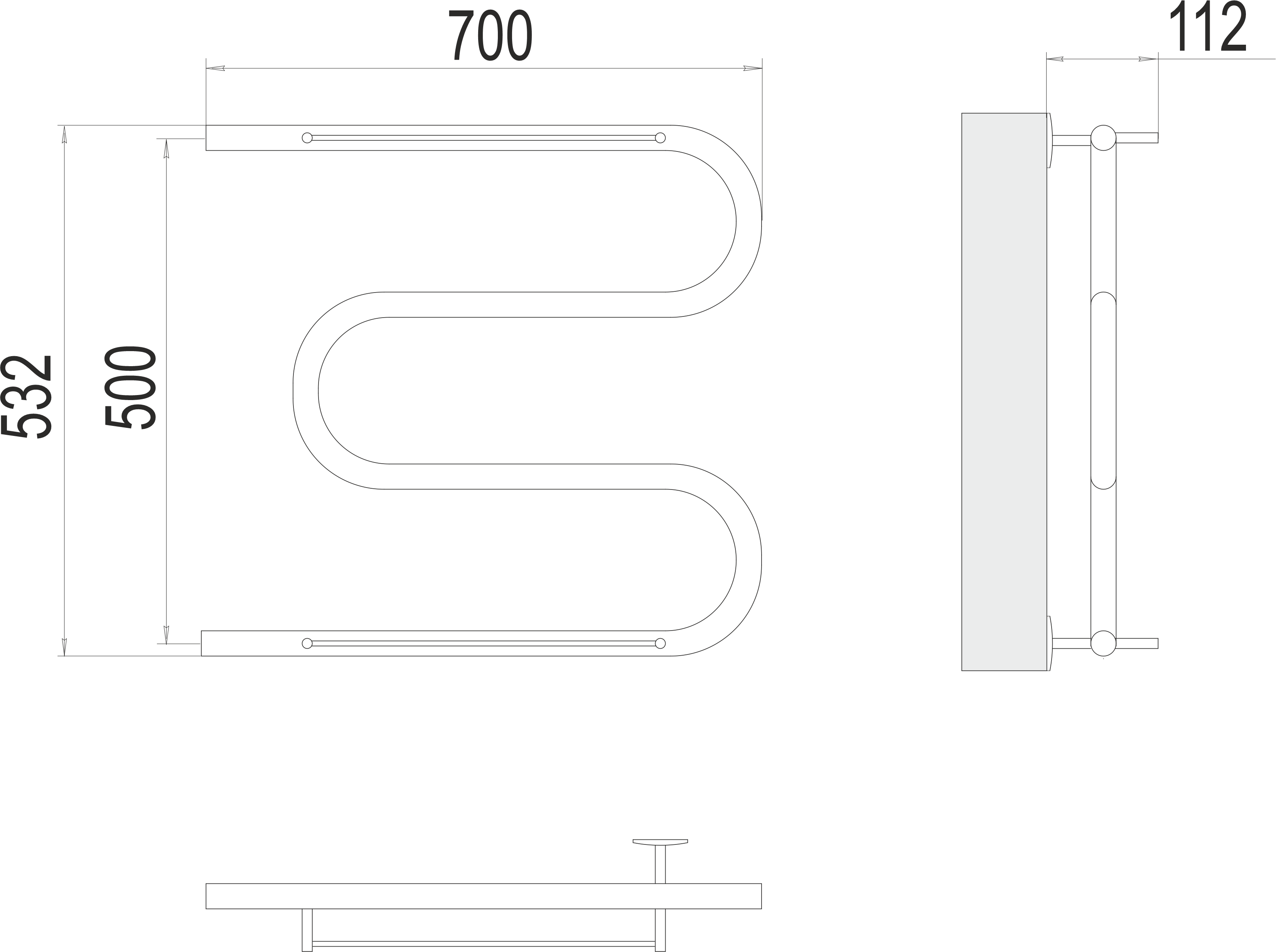 Полотенцесушитель М-образный с полкой (1") 500х700