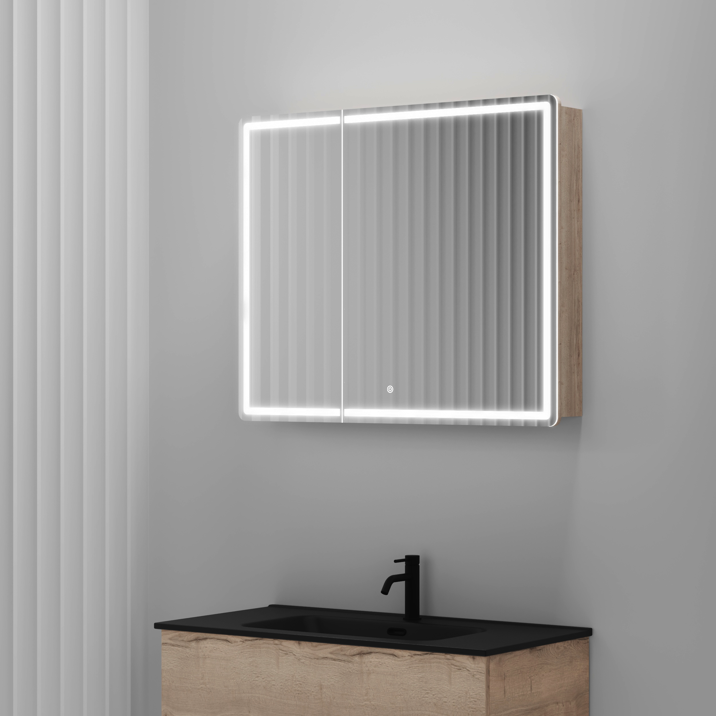 Зеркальный шкаф Sancos Блик / Mirror MI90EG 89x74 с подсветкой, дуб галифакс натуральный