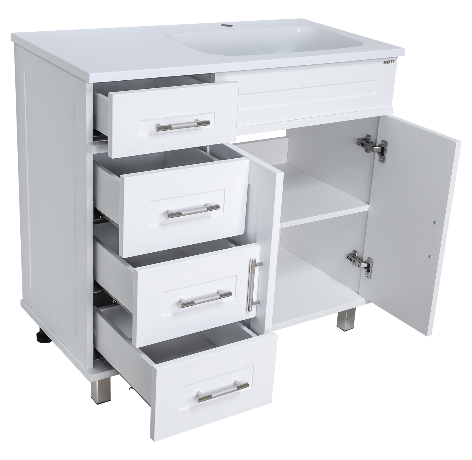 Тумба напольная Купер - 90 с 4 ящ. правая белая + раковина