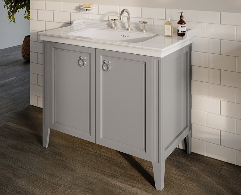 62154 Valarte тумба 80 см с раковиной с дверцами цвет серый матовый VITRA