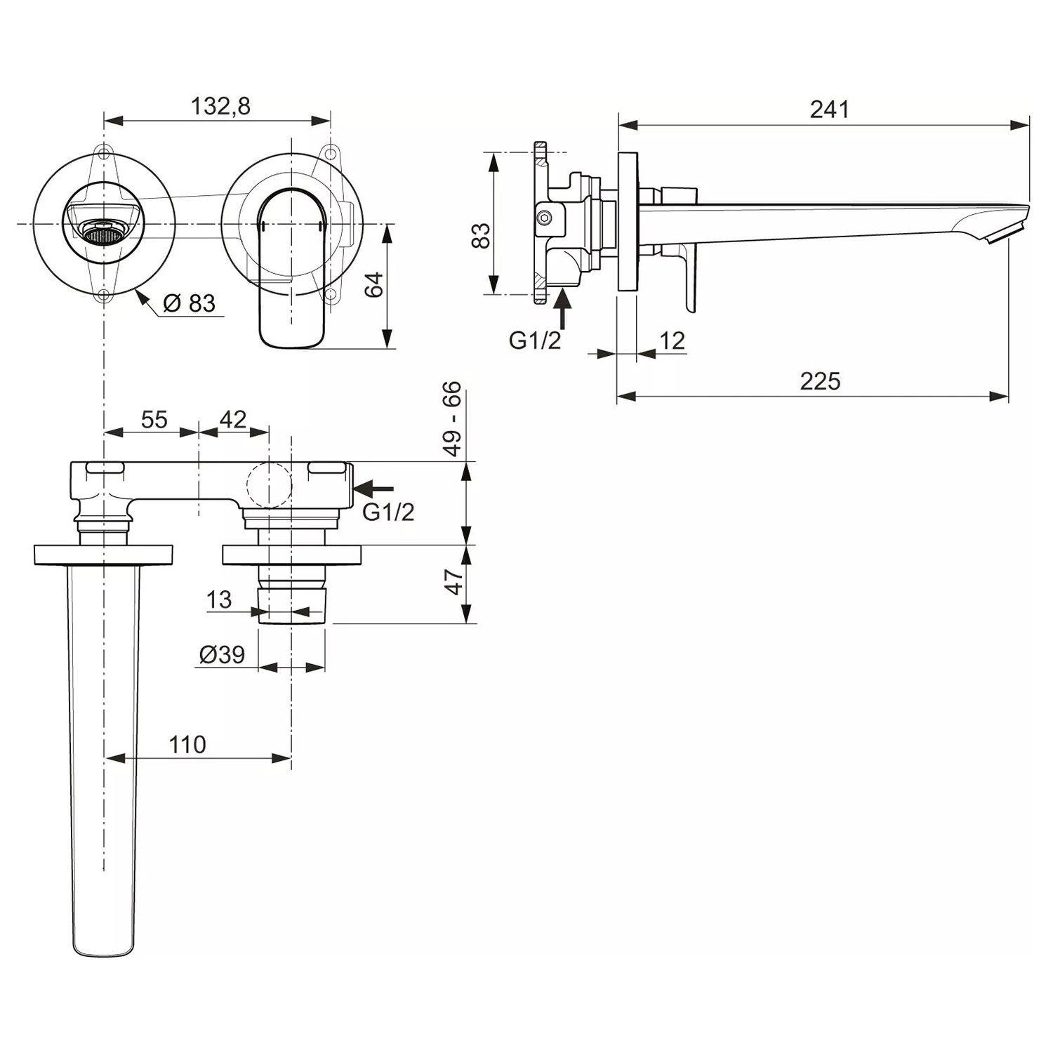 Смеситель для раковины Ideal Standard CONNECT AIR настенный, с излтвом, керамический картридж, шлифованное золото () A7009A2