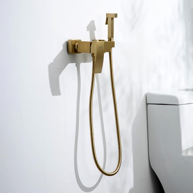 Смеситель для душа с гигиенической сатин золотой GAPPO
