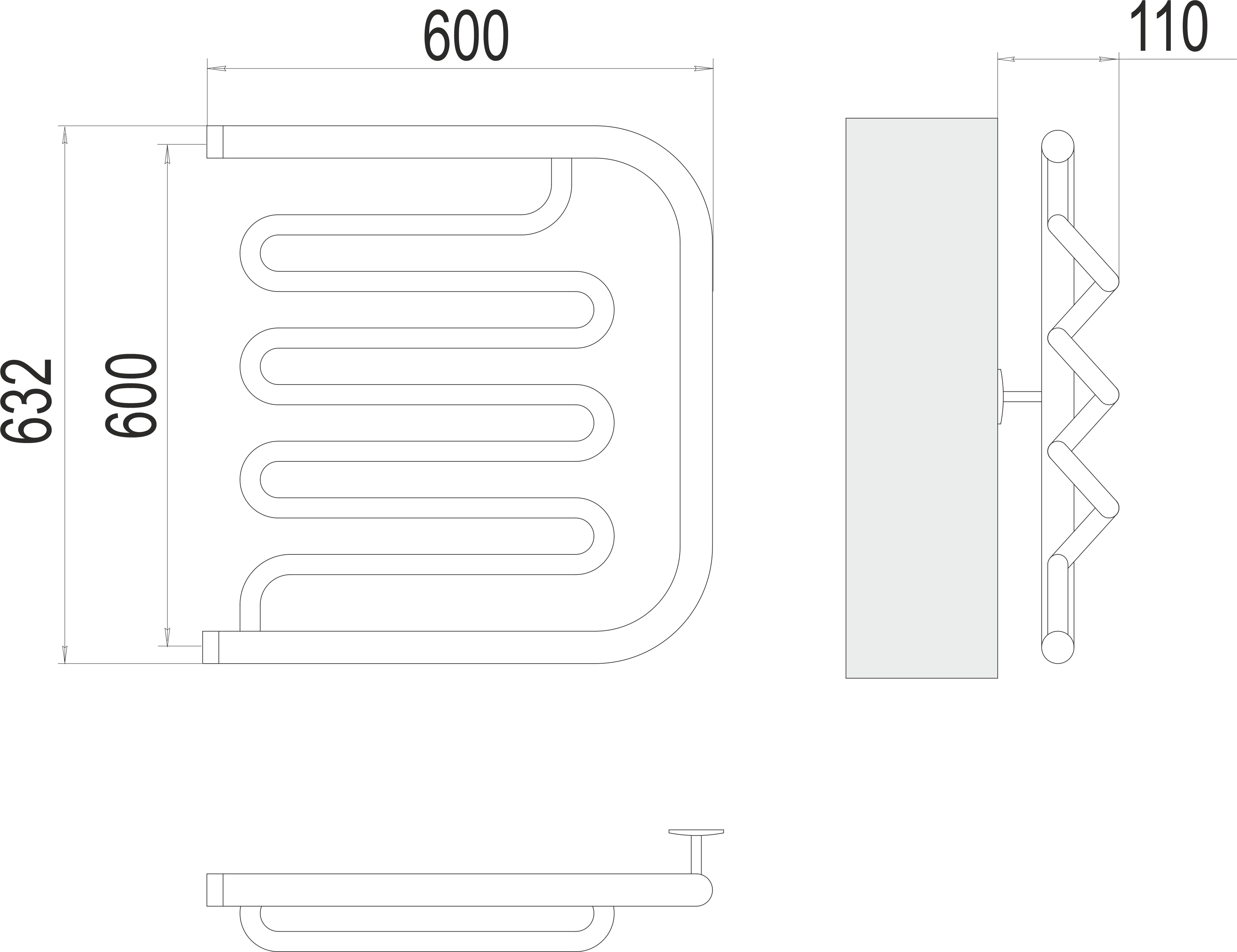 Полотенцесушитель TERMINUS Фокстрот-Лиана AISI 600х600