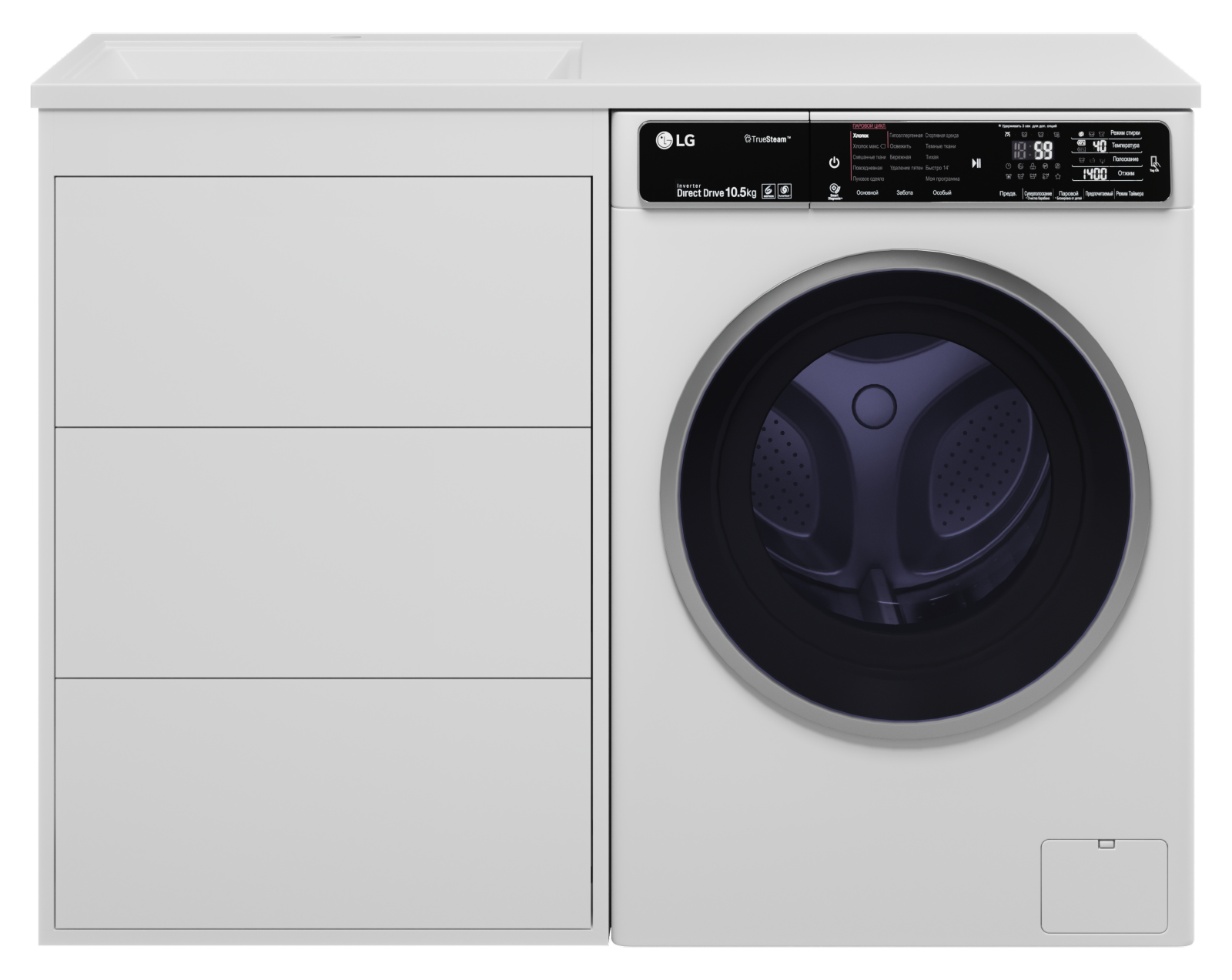 Тумба Brevita Grafit 60 под стиральную машину (белая) с раковиной Эстет Даллас 120 правая