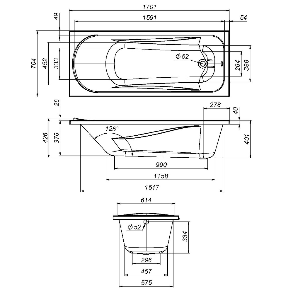 W76A-170-070W-R Sense New, каркас в комплекте с монтажным набором 170х70