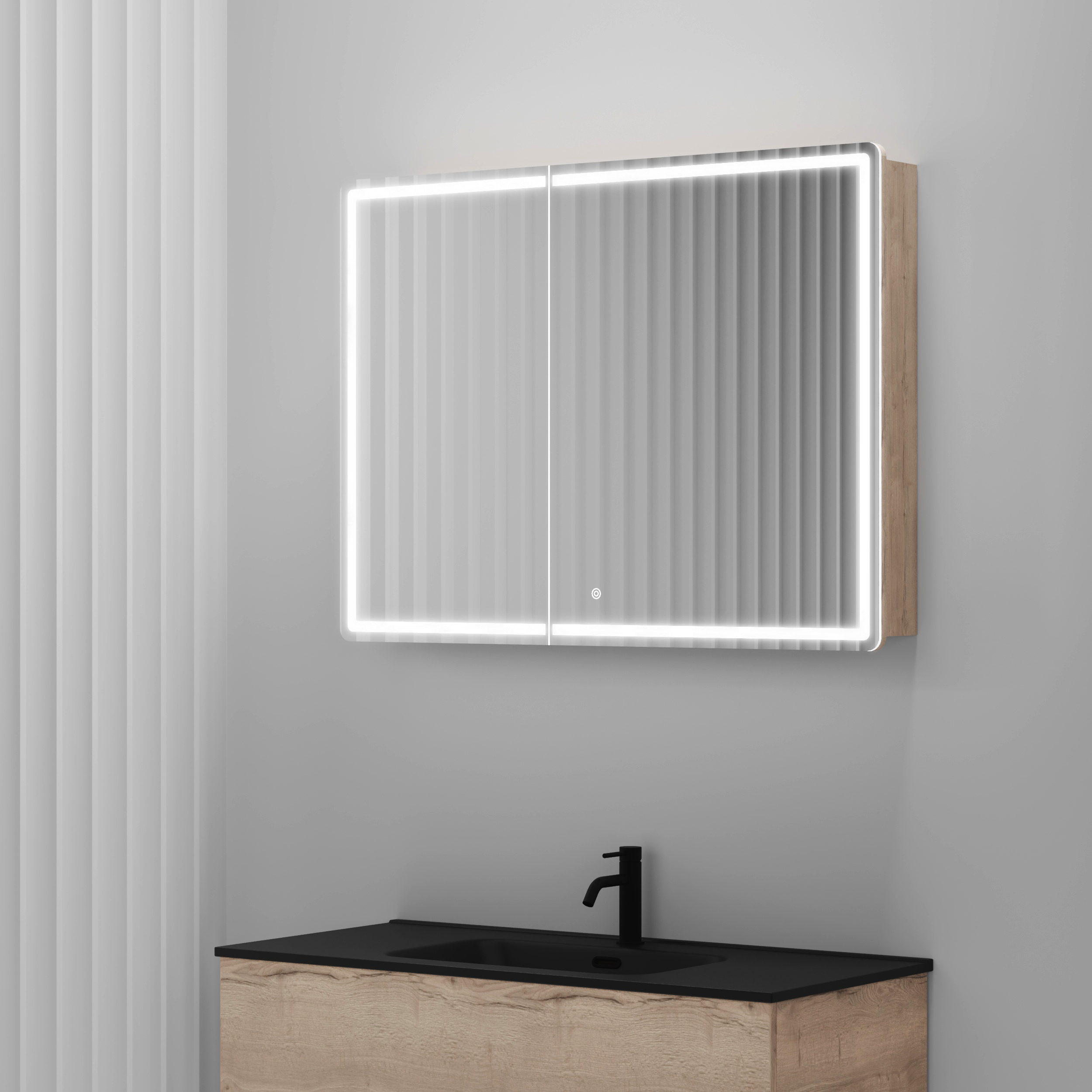 Зеркальный шкаф Sancos Блик / Mirror MI100EG 99x74 с подсветкой, дуб галифакс натуральный