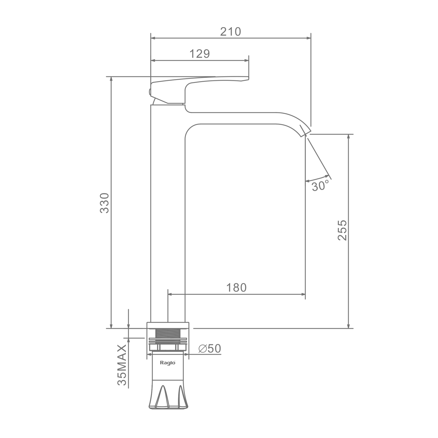 Смеситель Raglo для раковины высокий монолитный, сатин золотой R02.15.03