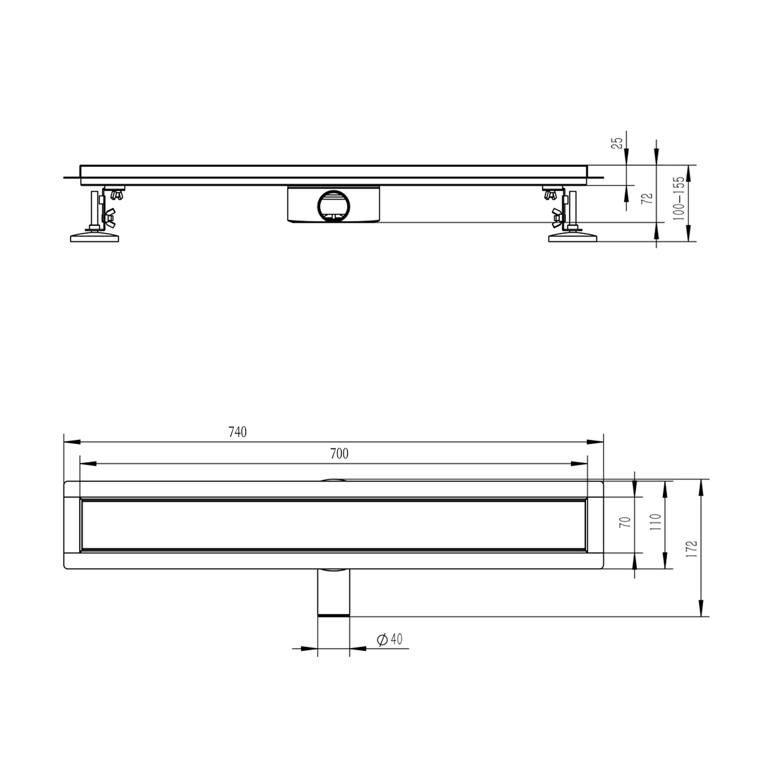 Душевой трап двухсторонний/под плитку Raglo R652.70.09 700мм, нержавеющая сталь, графит