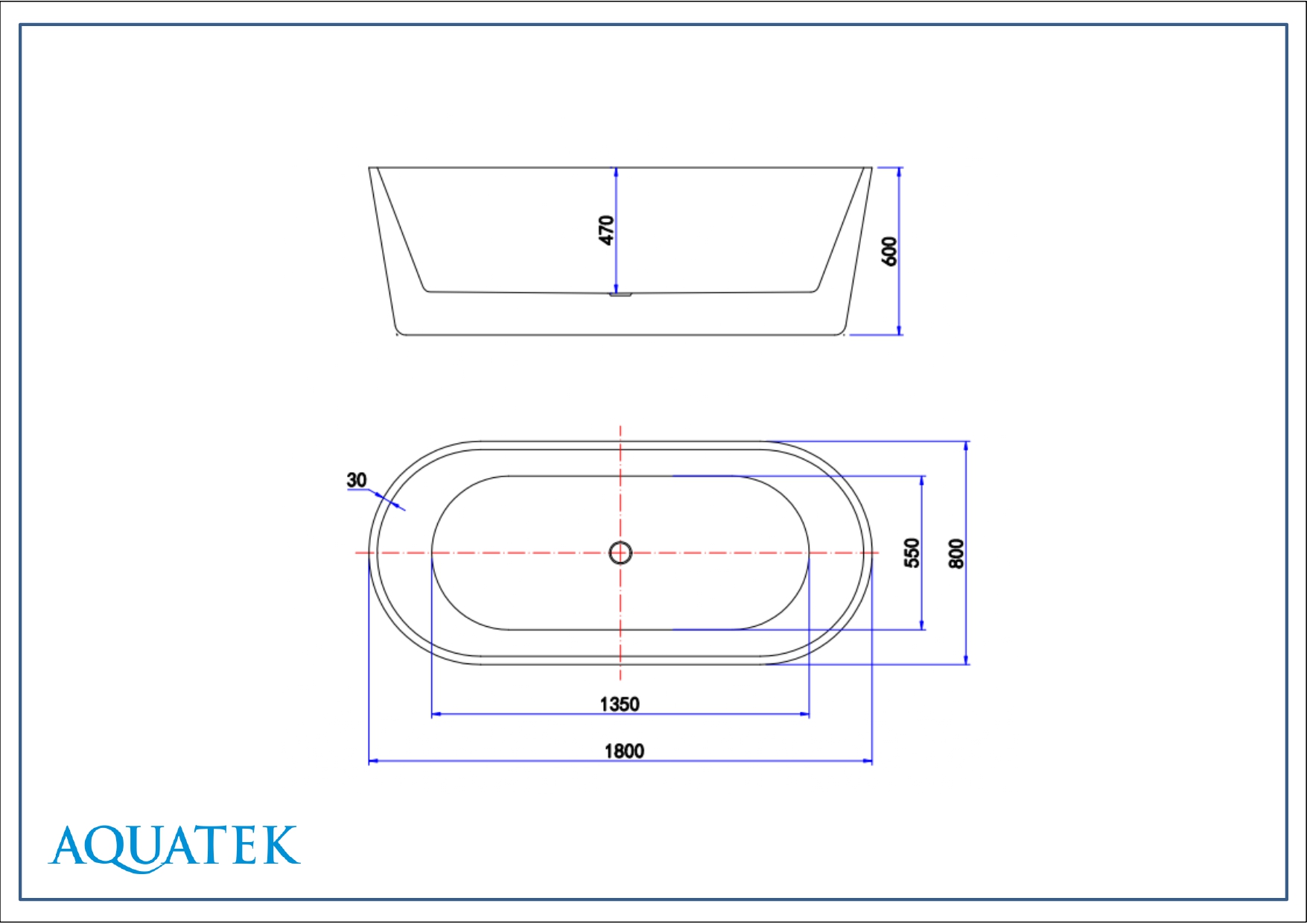 Ванна акриловая,отдельностоящая, AQUATEK ОВО 1800*800*600. В комплекте со сливом и ножками. Цвет: белый глянцевый. AQ-99880