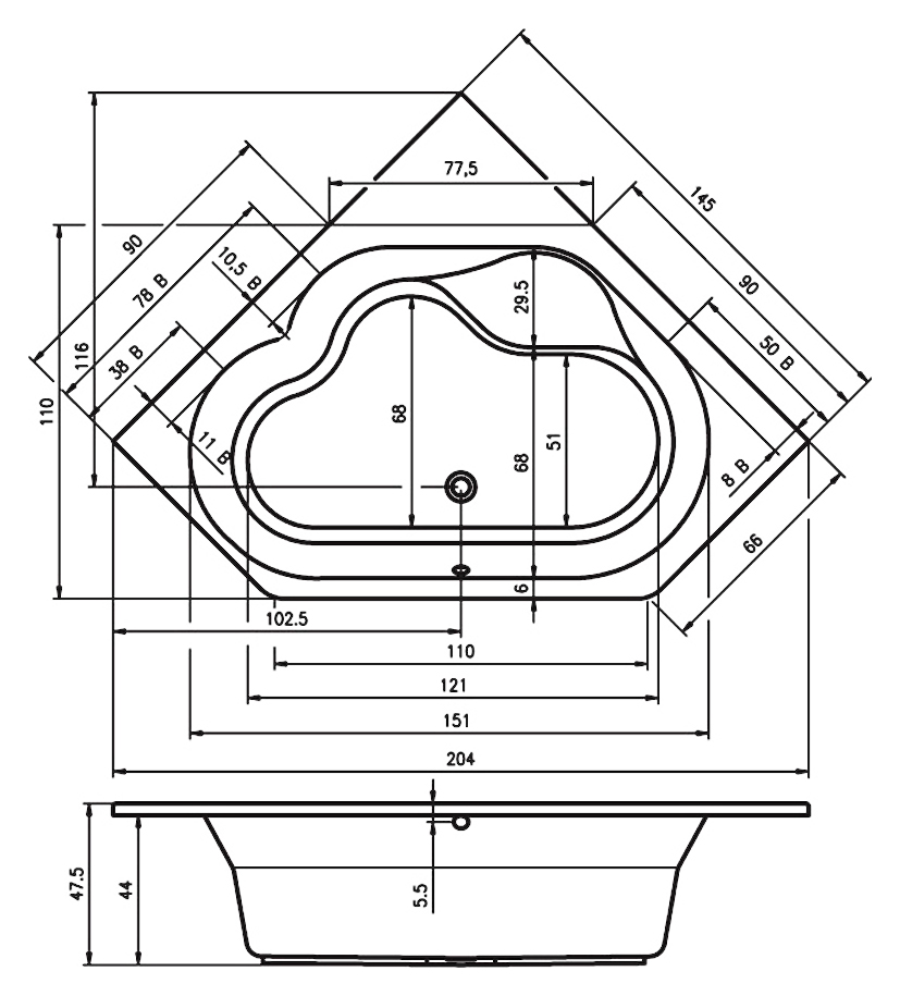 Акриловая ванна RIHO WINNIPEG 145x145, B010001005