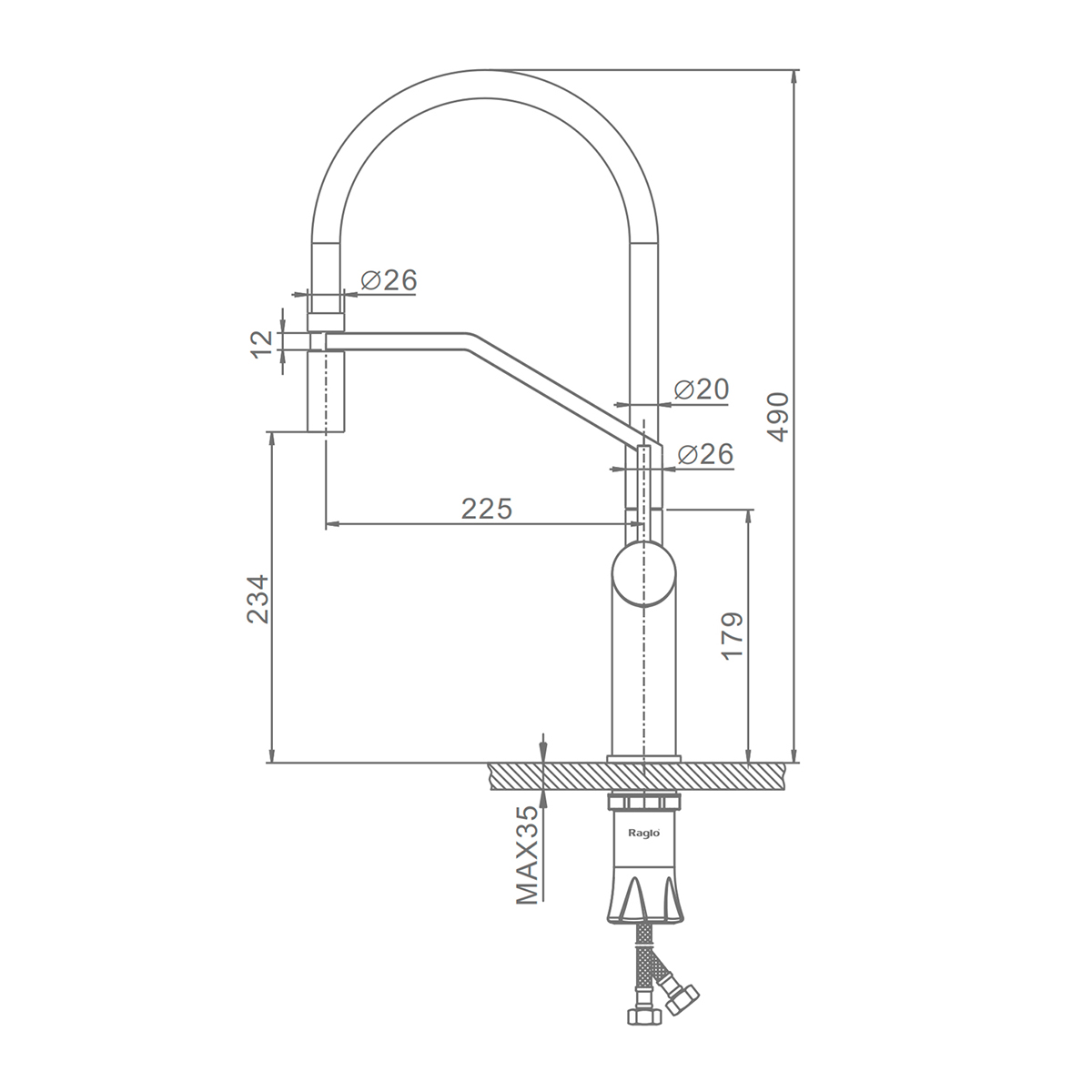 Смеситель Raglo R20.41.33 для кухни съёмный гибкий излив  с магнитным фиксатором, матовая медь