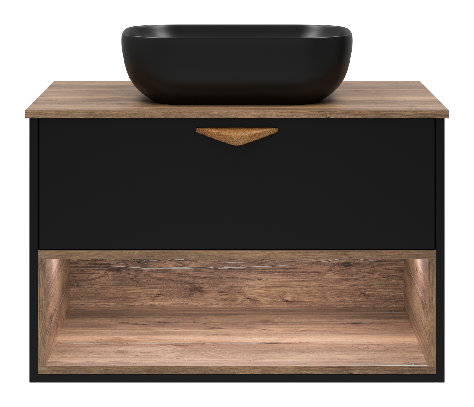 BERGEN - 80 Тумба подвесная 1 ящ. (ДСП (Дуб Гал/черн мат.эмаль) + раковина