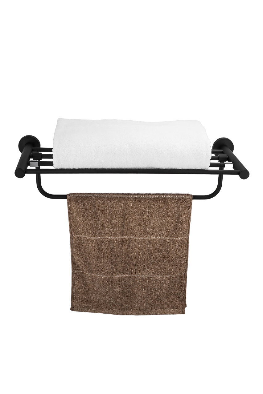 Полка с полотенцедержателем чёрная FRAP F30224