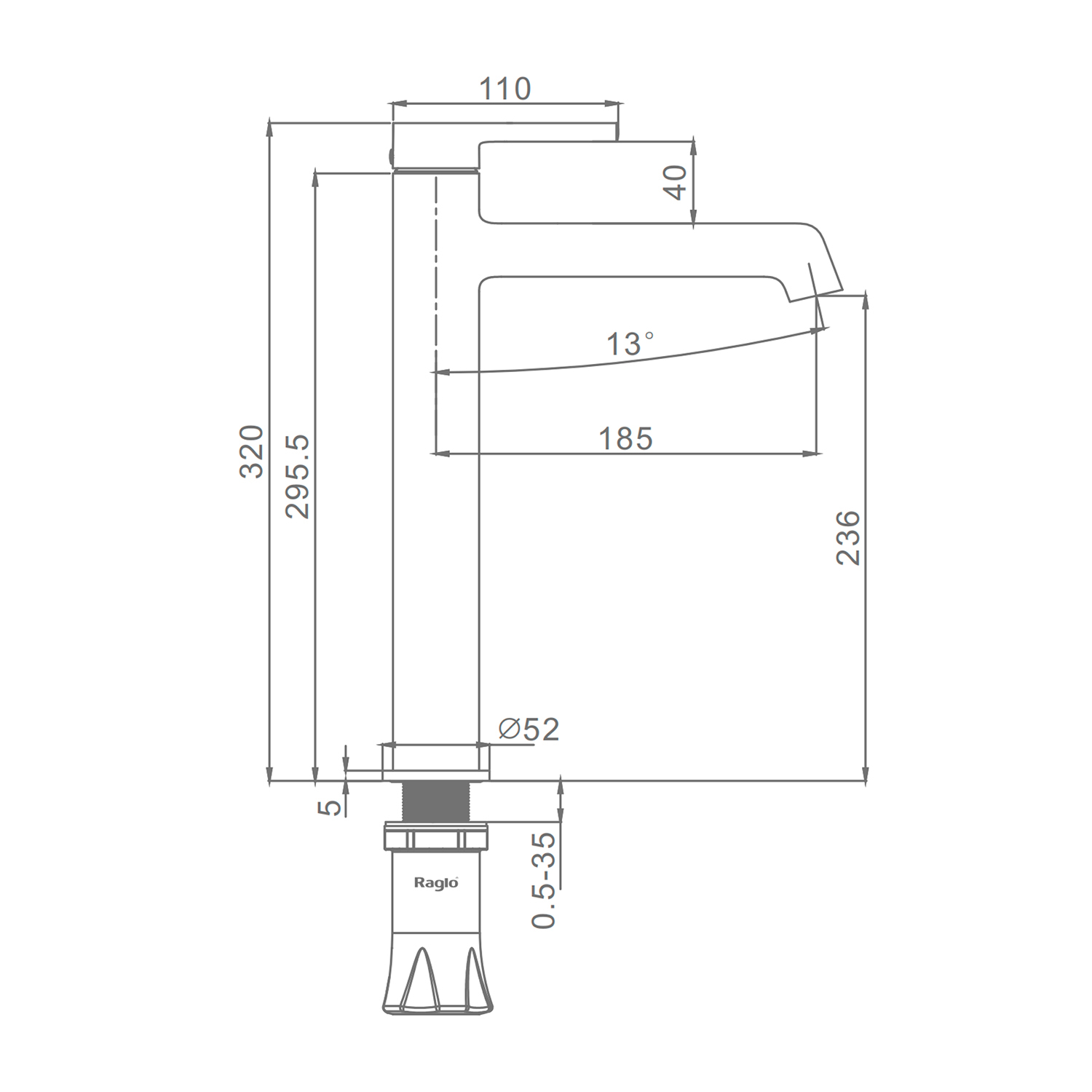Смеситель Raglo для раковины высокий монолитный, графит R20.15.09