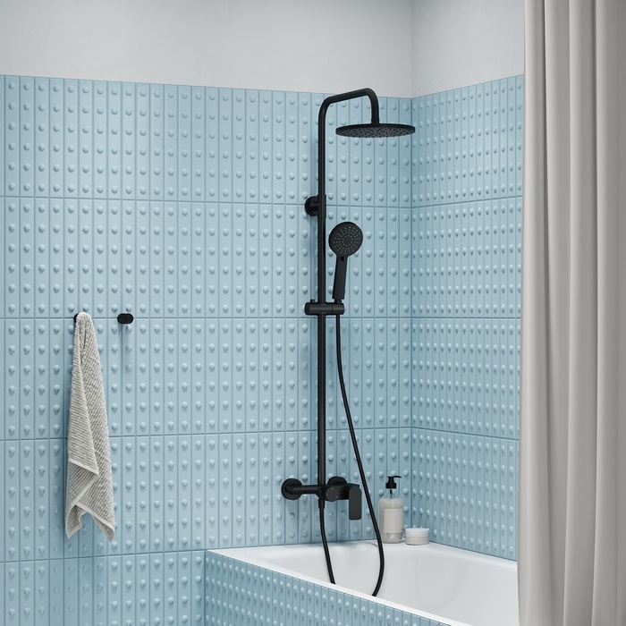 Душевая система с тропическим душем и изливом, черный матовый, Flow, IDDIS, FL1BL3Fi06